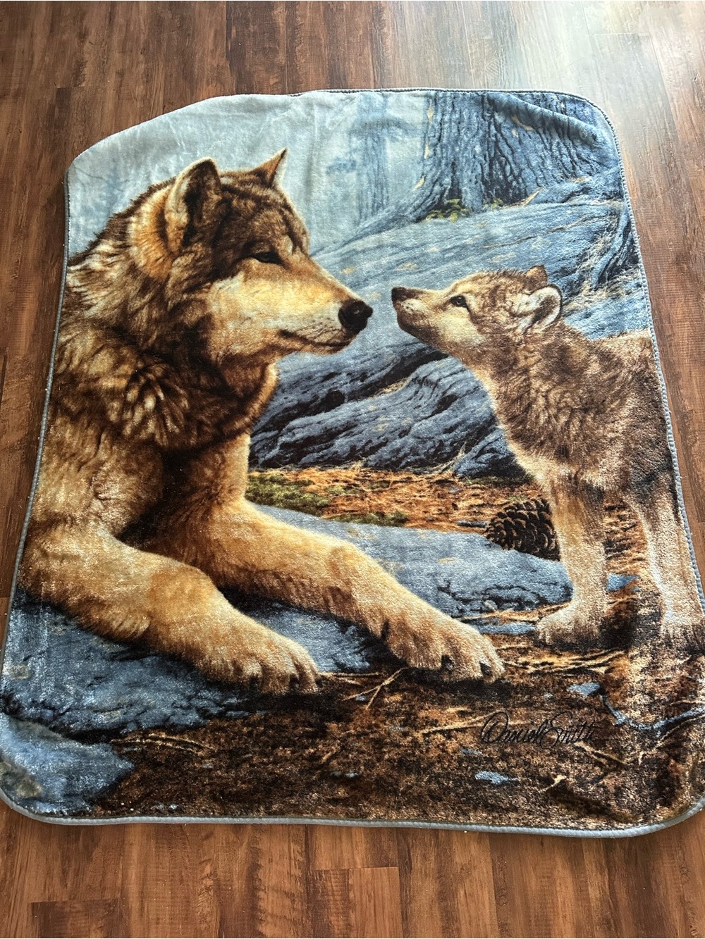 Wildlife Wolf Print Plush Throw Blanket - Brown/Gray